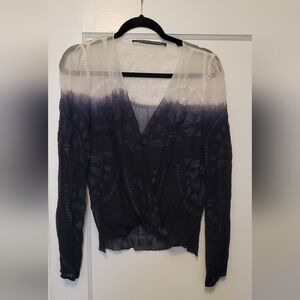 Elegant Navy Ombre Sheer Blouse Size M